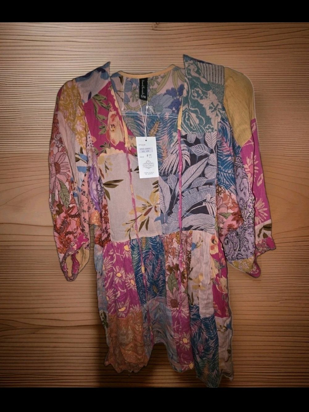 Sacred Threads Multicolor Floral Patchwork Tunic NWT SZ S/M